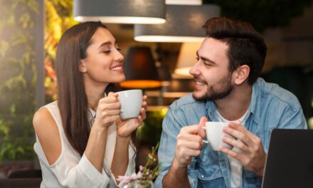 Dating.,Young,Couple,Tasting,Coffee,Drinks,Enjoying,Flirt,And,Conversation