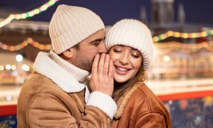 Couple,In,Love,Walks,On,The,New,Year’s,Street,Of