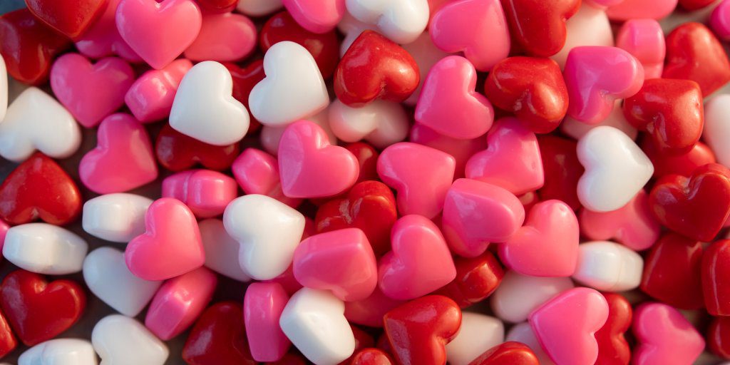Pile of heart shaped candy